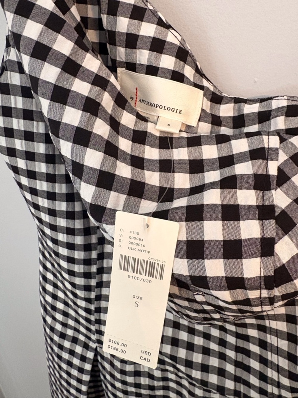 Anthropologie One Shoulder Black & White Gingham Dress Small NWT - Picture 9 of 12